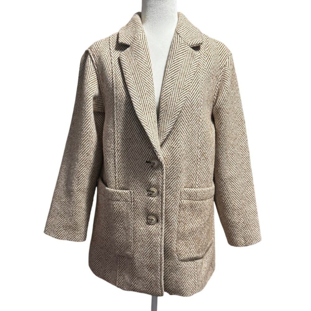 Pilcro by Anthropologie Brushed Herringbone Blazer Coat Medium (Est.) Beige/Tan